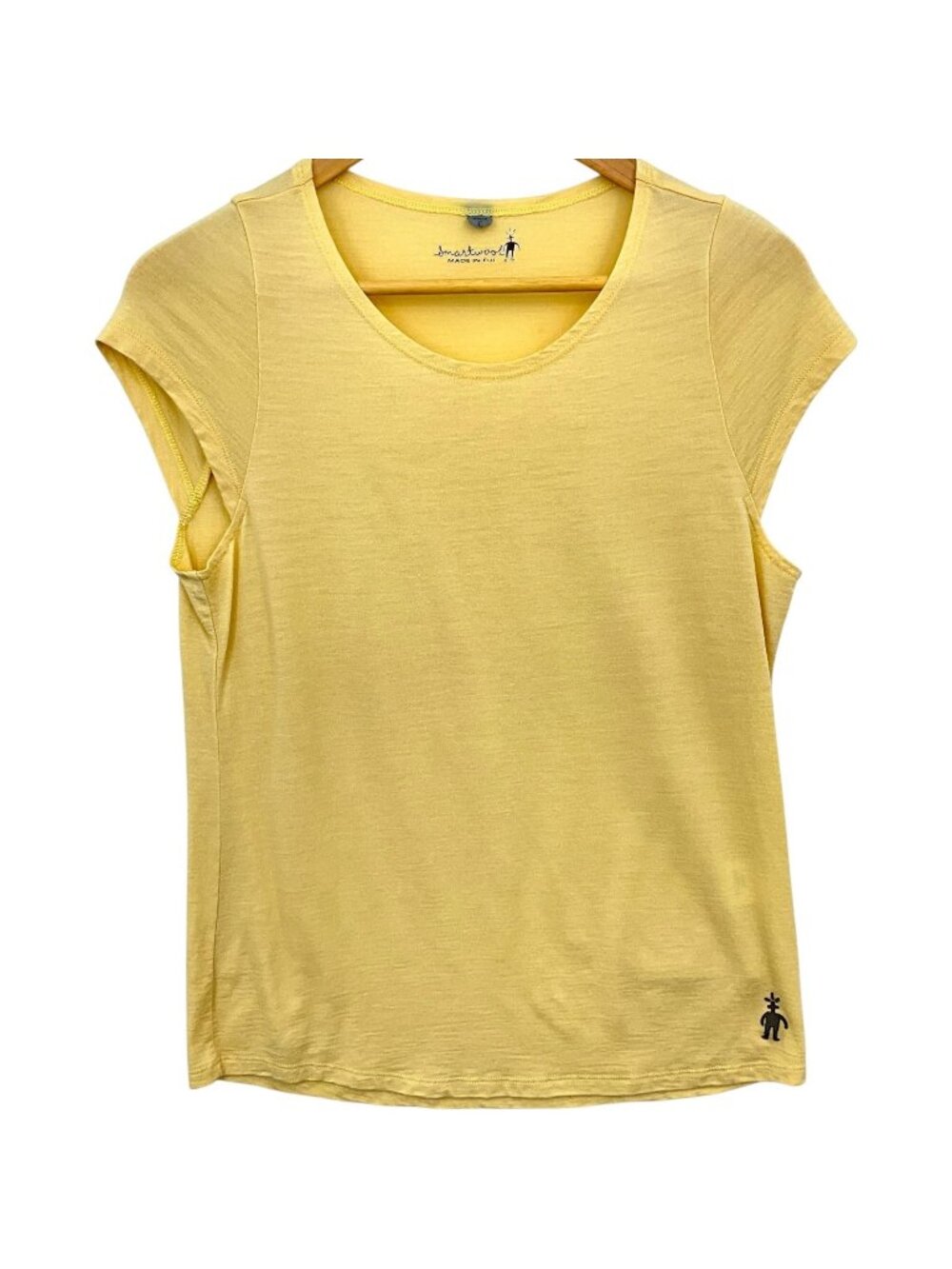 Smartwool Shirt Womens Large Yellow Merino Wool Cap Sleeve Pocket Tee Top